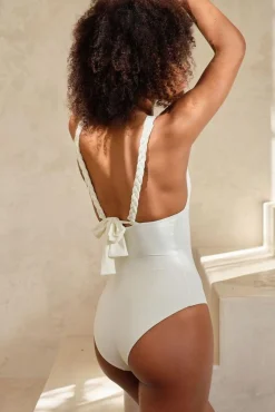 Badeanzug mit tiefem Ausschnitt in Off-White<Khaven Swimwear Outlet