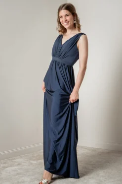 Blaues Brautjungfernkleid mit Rückenausschnitt |<Eliza & Ethan