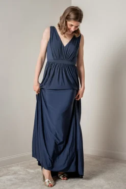 Blaues Brautjungfernkleid mit Rückenausschnitt |<Eliza & Ethan
