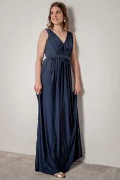 Blaues Brautjungfernkleid mit Rückenausschnitt |<Eliza & Ethan