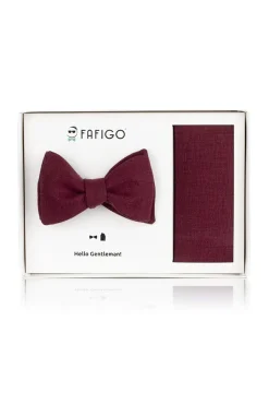 Bordeauxrote Fliege mit passendem Einstecktuch<Fafigo Clearance