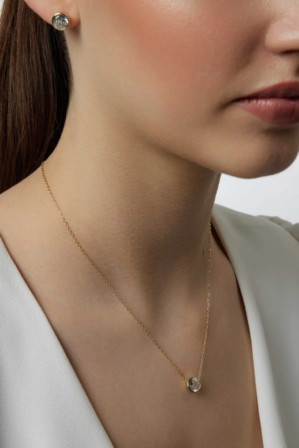 Braut Ohrstecker und Halskette mit Strass<Poirier Online