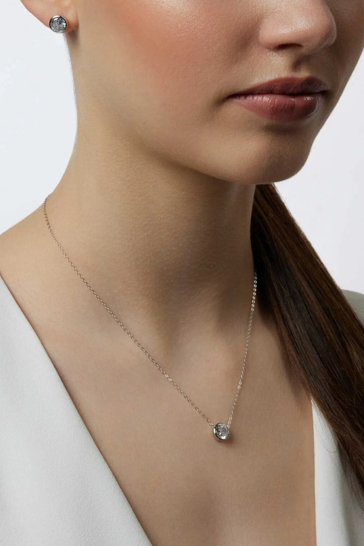 Braut Ohrstecker und Halskette mit Strass<Poirier Online