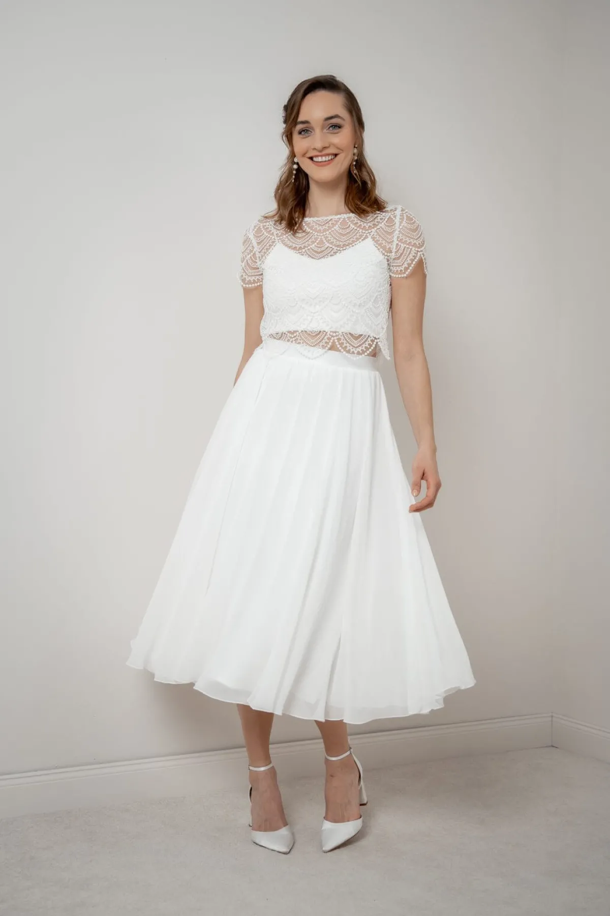 Braut Rock aus Chiffon in Midi-Länge – Mireya<noni