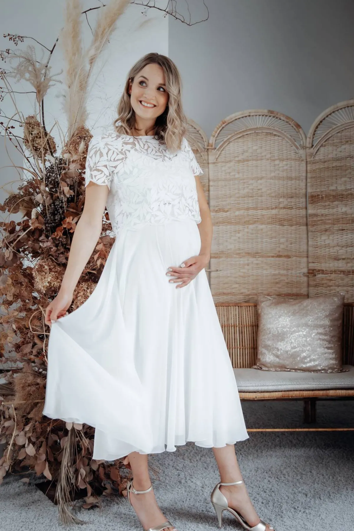 Braut Rock aus Chiffon in Midi-Länge – Mireya<noni