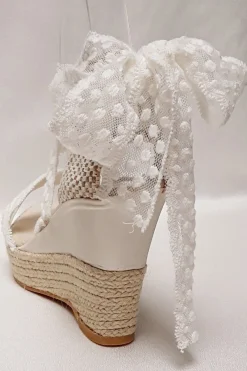 Braut Sandaletten, Wedges mit Bändern und Pünktchenmuster - Megan<BridalAmanecer Sale