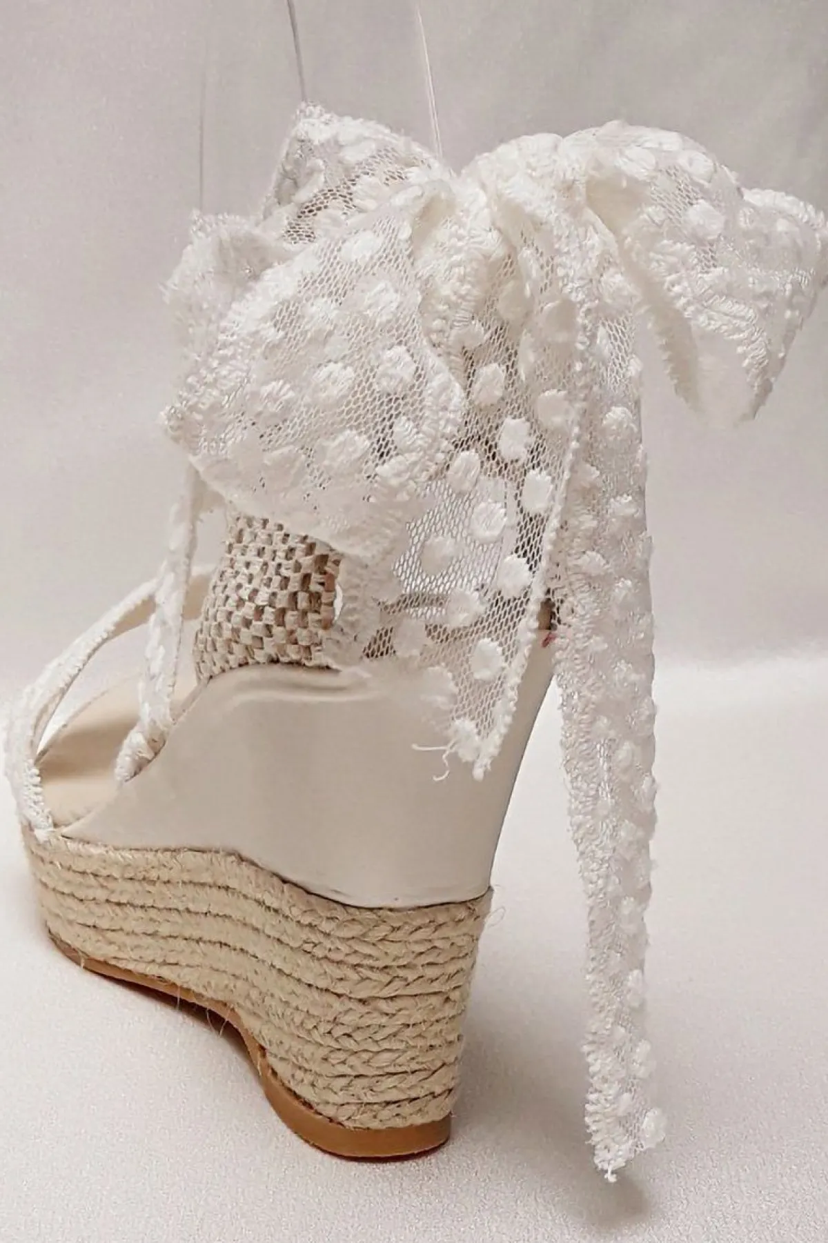 Braut Sandaletten, Wedges mit Bändern und Pünktchenmuster - Megan<BridalAmanecer Sale
