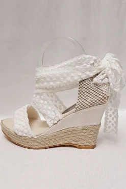 Braut Sandaletten, Wedges mit Bändern und Pünktchenmuster - Megan<BridalAmanecer Sale