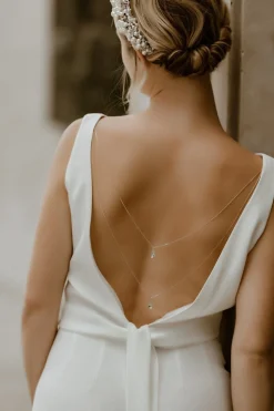 Brautschmuck, zweireihige Rückenkette mit Strasstropfen<La Chia New