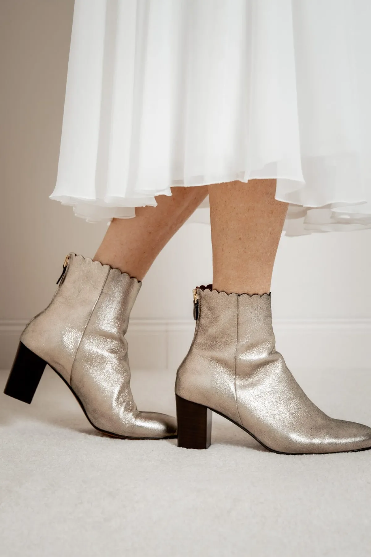 Braut Stiefelette aus Metallic-Leder - Giselle Gold<Maison Toufet Online
