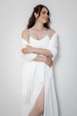 Braut Stola in Ivory mit Fransen<Weise New