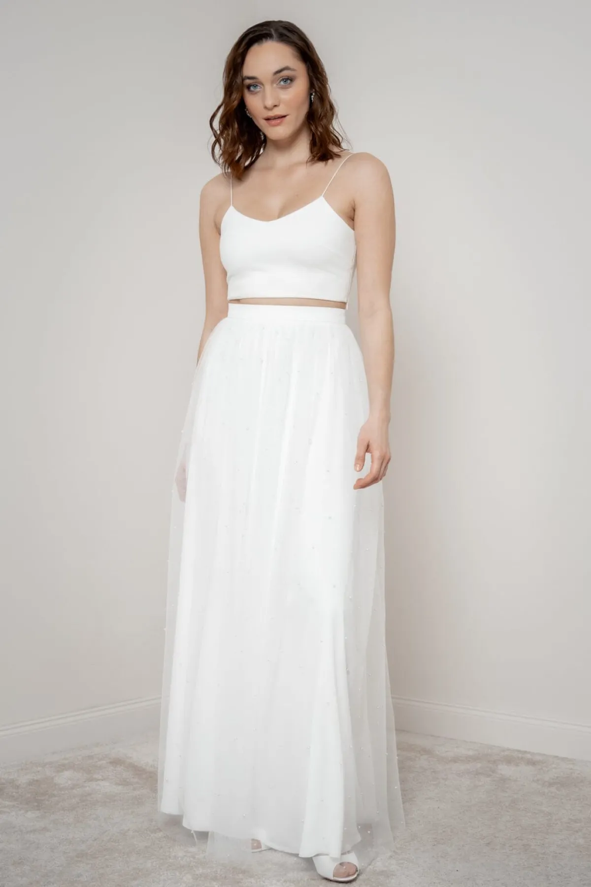 Crop Top für die Braut mit dünnen Trägern in Ivory – Corie crop<noni Discount