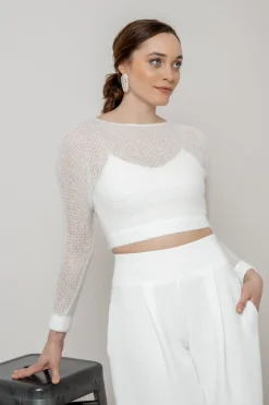 Crop Top für die Braut mit dünnen Trägern in Ivory – Corie crop<noni Discount