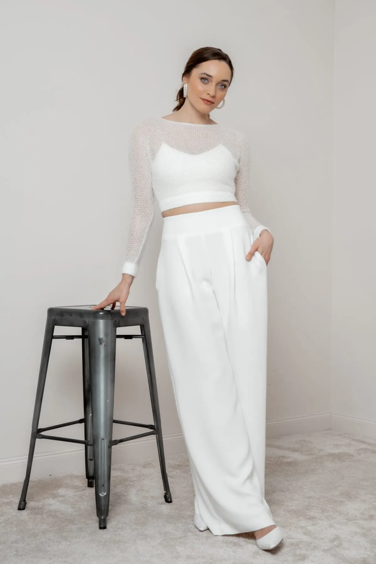 Crop Top für die Braut mit dünnen Trägern in Ivory – Corie crop<noni Discount