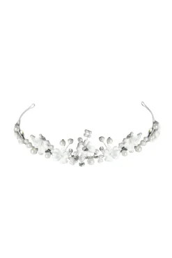 Diadem mit Blüten und Perlen für Kommunion- und Blumenmädchen<Weise Hot