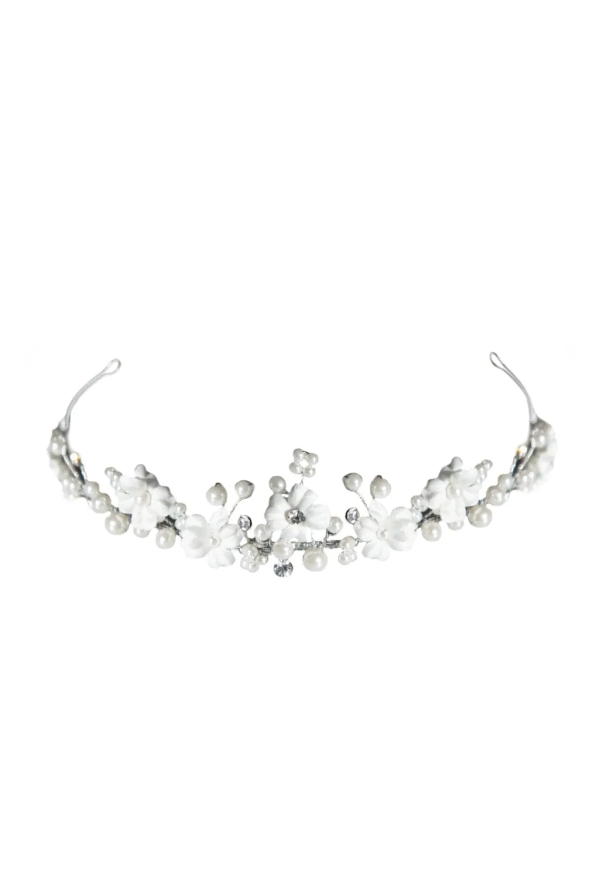 Diadem mit Blüten und Perlen für Kommunion- und Blumenmädchen<Weise Hot