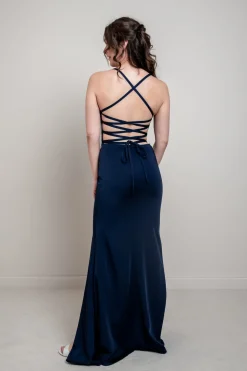 Dunkelblaues Abendkleid mit Rückenschnürung | <Glam & Grace Clearance