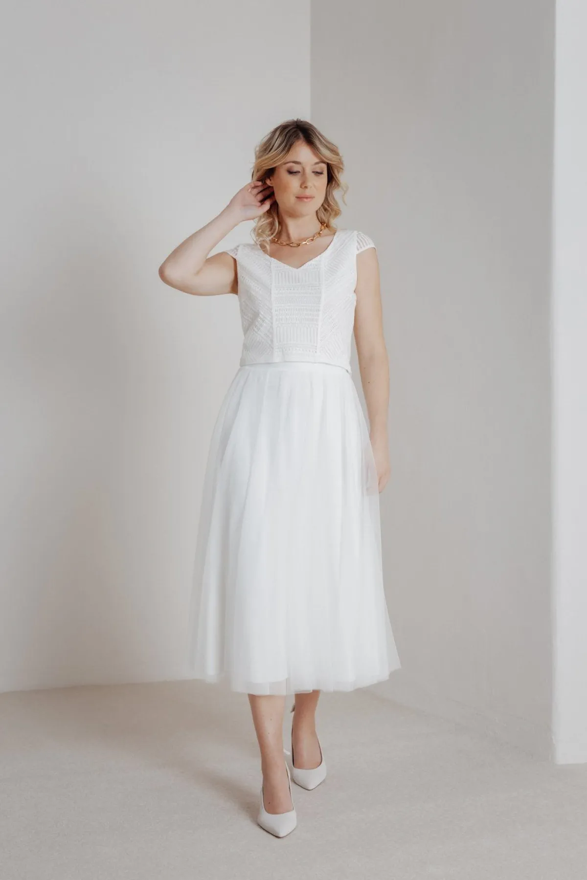 Elastischer Midi-Braut Rock in Ivory – Mailenn Eco<noni Outlet