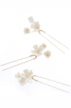 3-er Set Haarpins mit künstlichen Blüten<Poirier Online