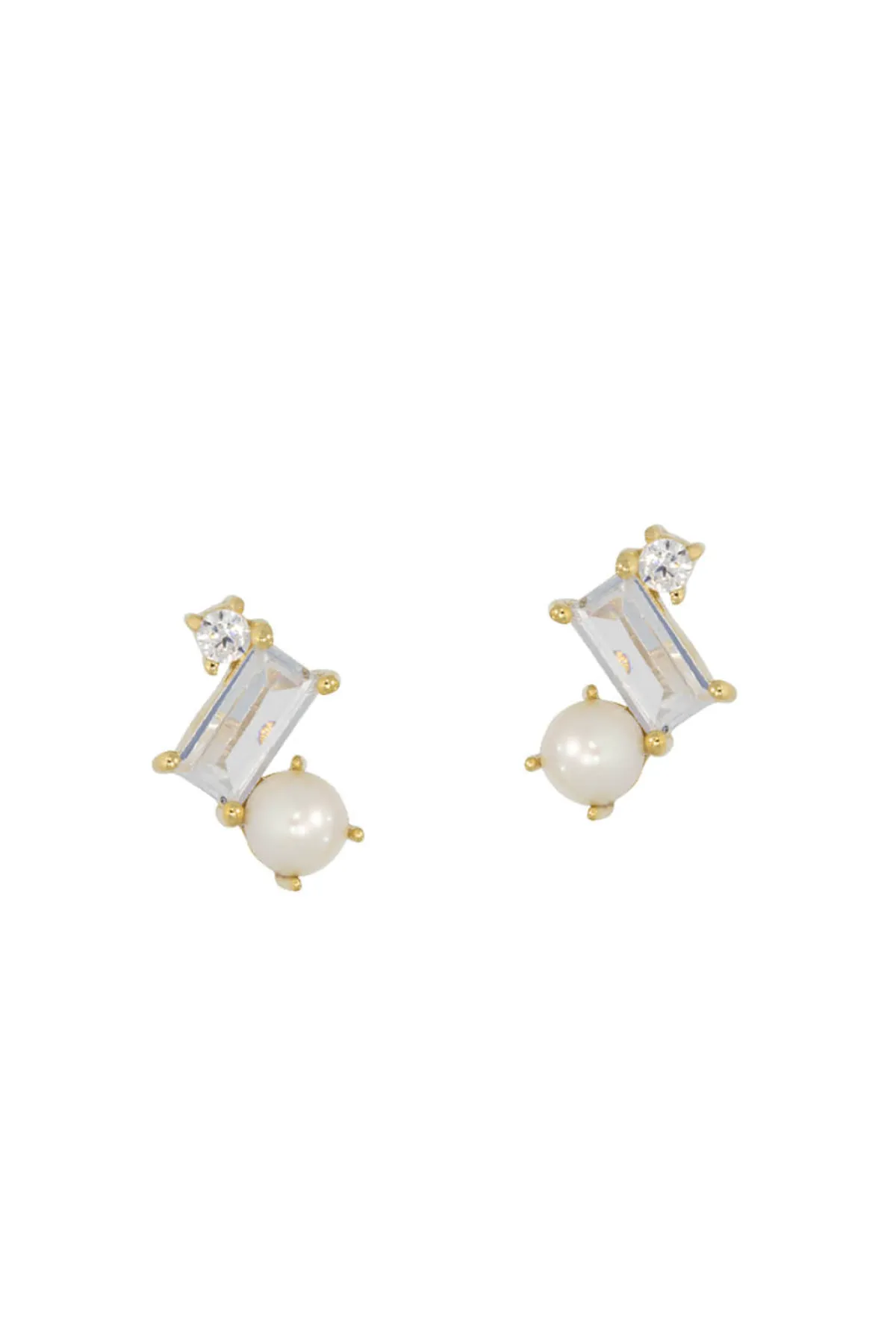 Funkelnde Ohrstecker mit kubistischem Kristall und Perle - Trinity<Juvelan Best
