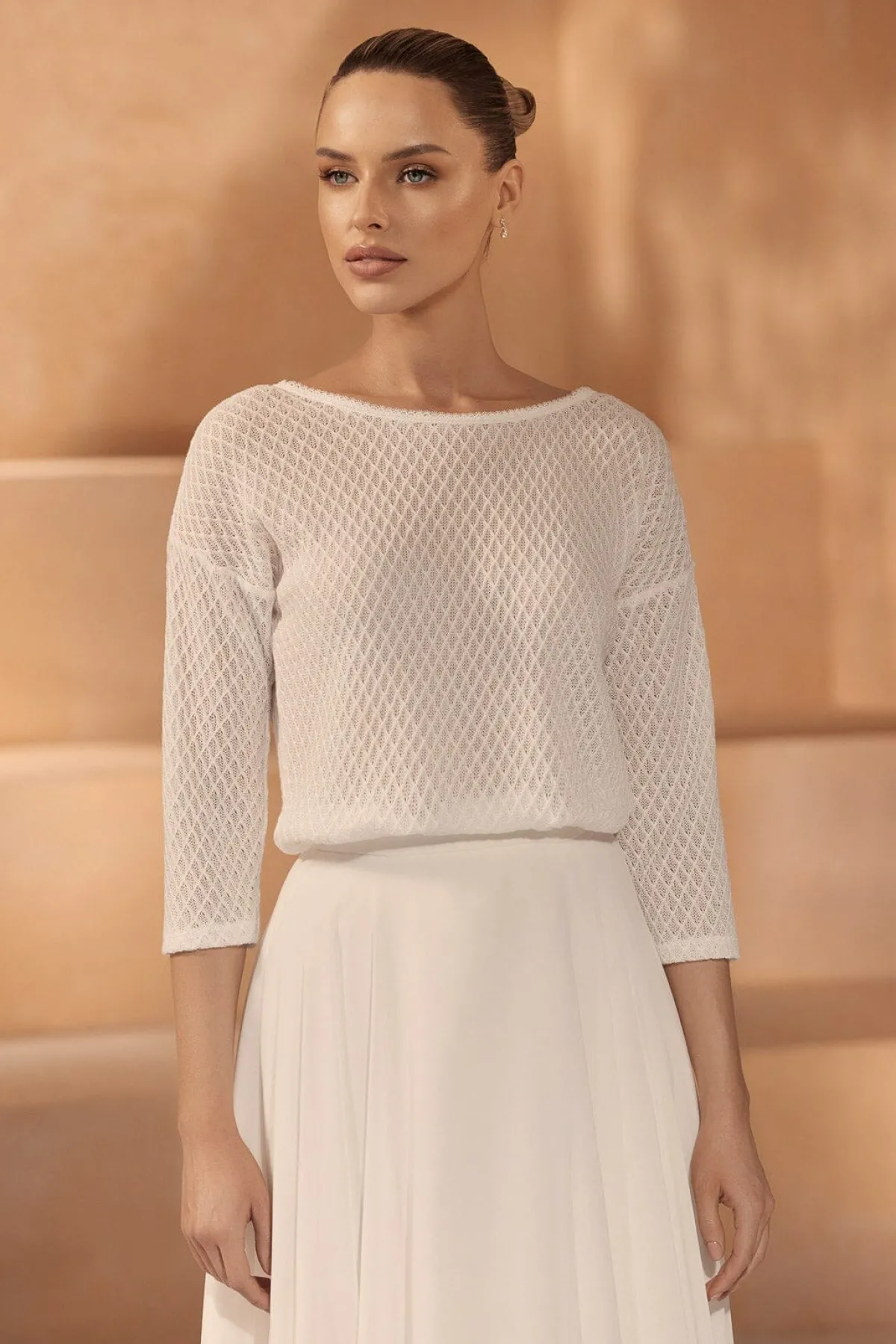 Gemusterter Braut Pullover in Ivory<Bianco Evento New