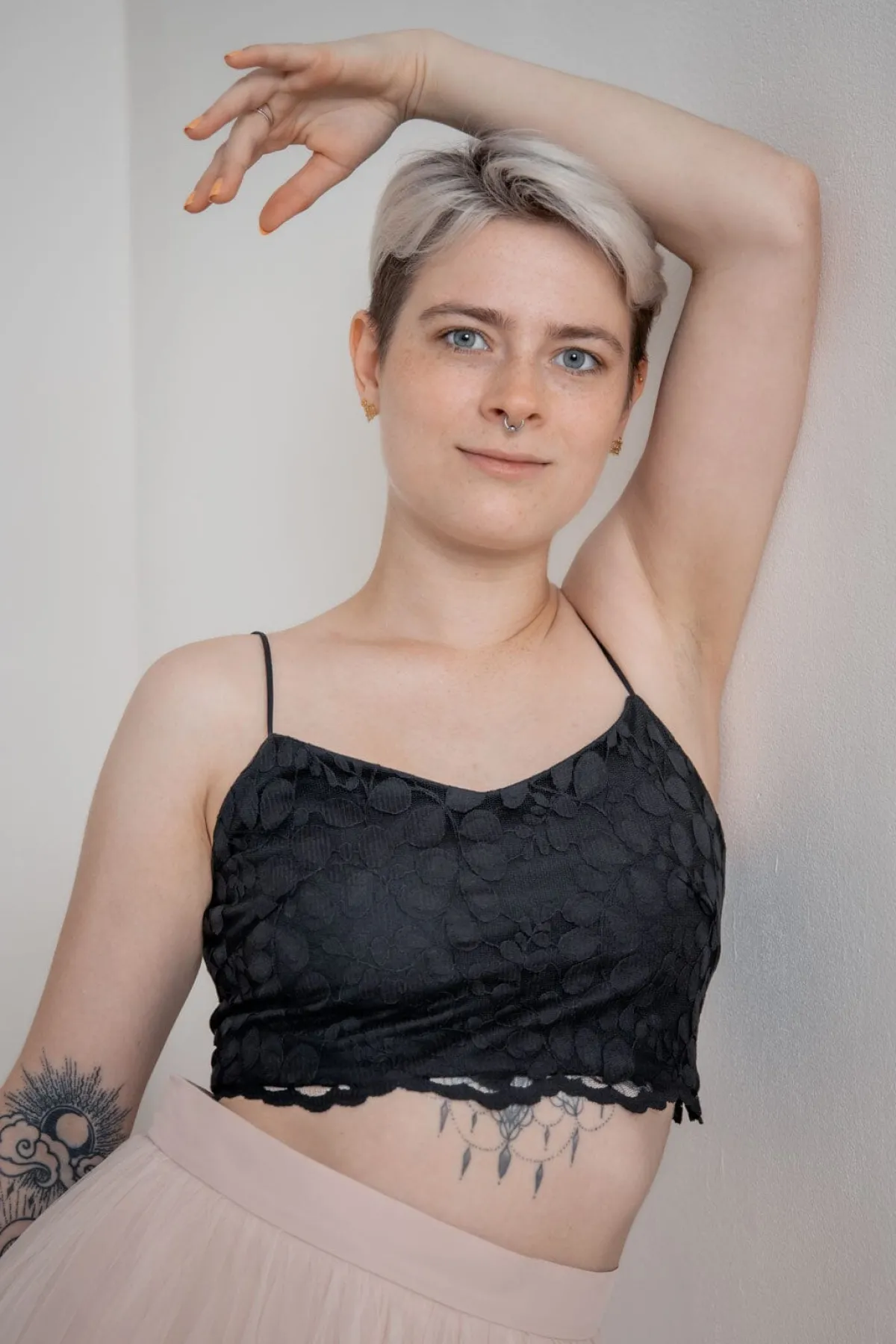 Gemustertes Spitzentop – Norine Cropped Black<noni Best