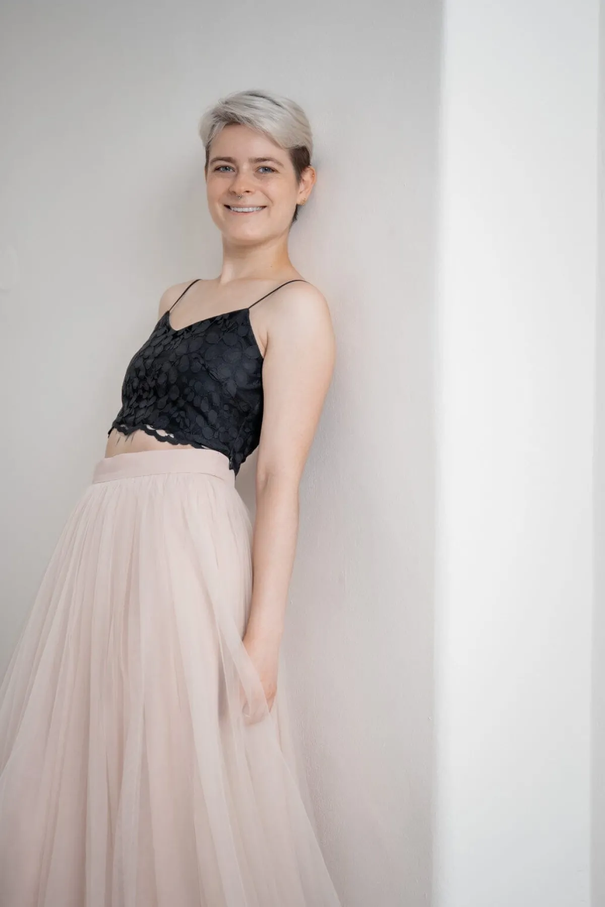 Gemustertes Spitzentop – Norine Cropped Black<noni Best
