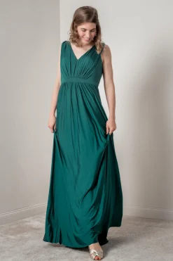 Grünes Brautjungfernkleid mit V-Ausschnitt |<Eliza & Ethan Sale