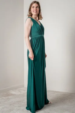 Grünes Brautjungfernkleid mit V-Ausschnitt |<Eliza & Ethan Sale