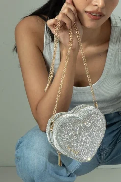 Herzförmige Handtasche in Silber – Midi Heart Bag Crystal |<Weat Clearance
