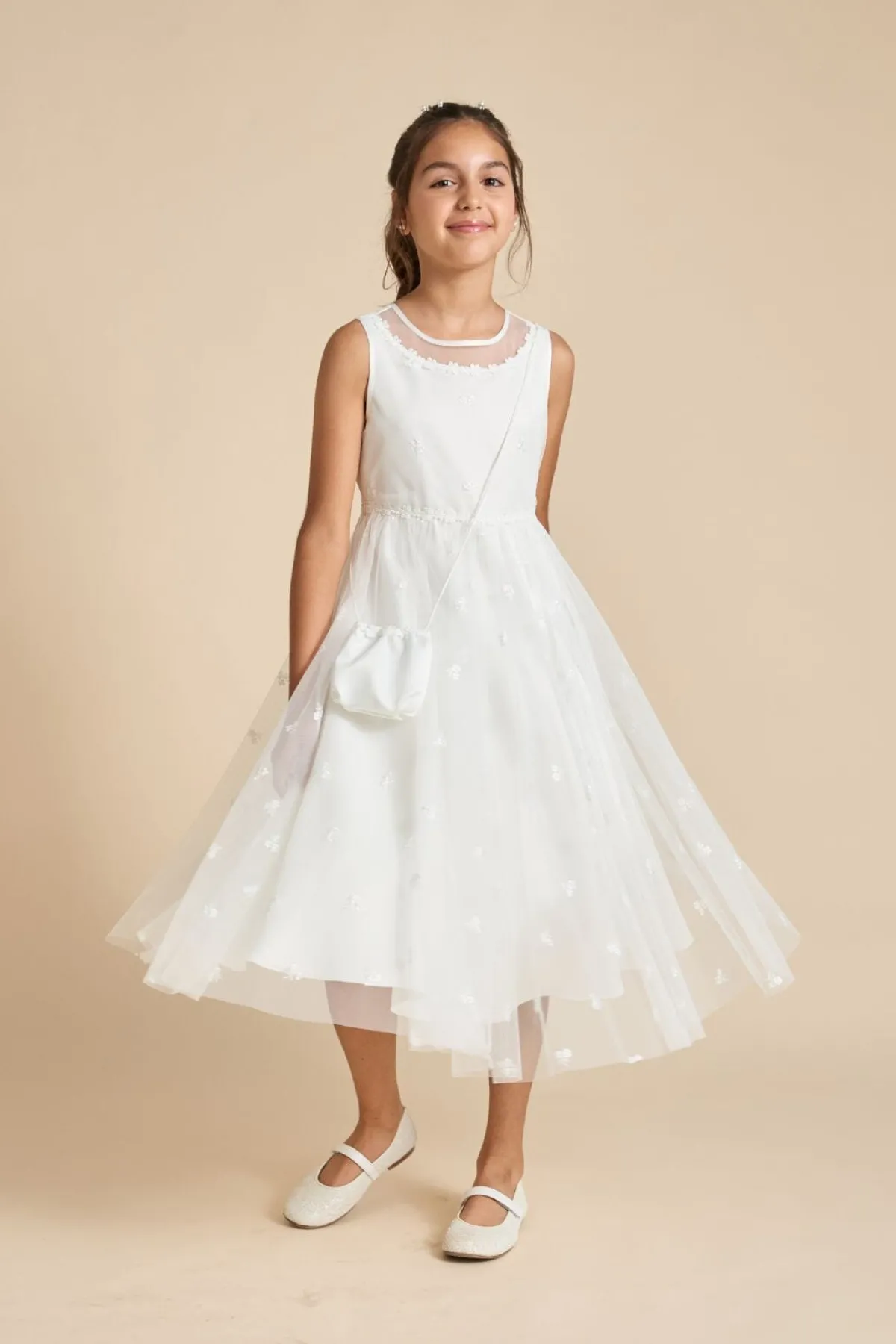 Kommunionkleid aus besticktem Tüll<Weise Discount