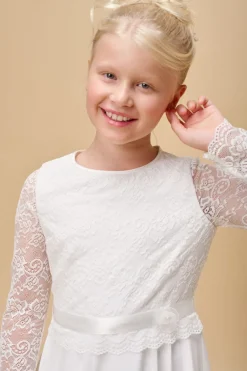 Kommunionkleid aus Chiffon mit Spitzenärmeln<Weise New