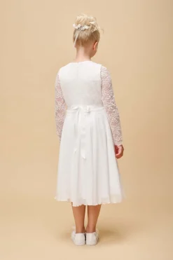 Kommunionkleid aus Chiffon mit Spitzenärmeln<Weise New