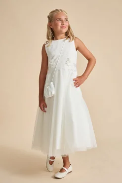 Kommunionkleid mit Glitzer und Blütenverzierung<Weise Sale