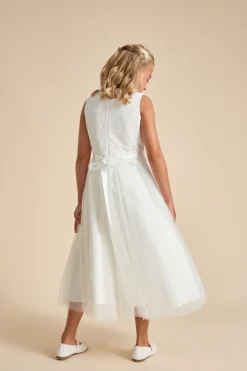 Kommunionkleid mit Glitzer und Blütenverzierung<Weise Sale