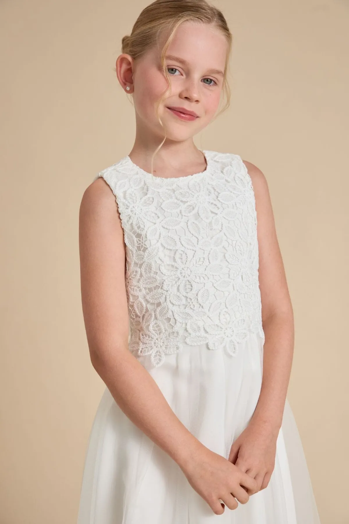 Kommunionkleid mit Tüll und Boho-Spitze<Weise Sale