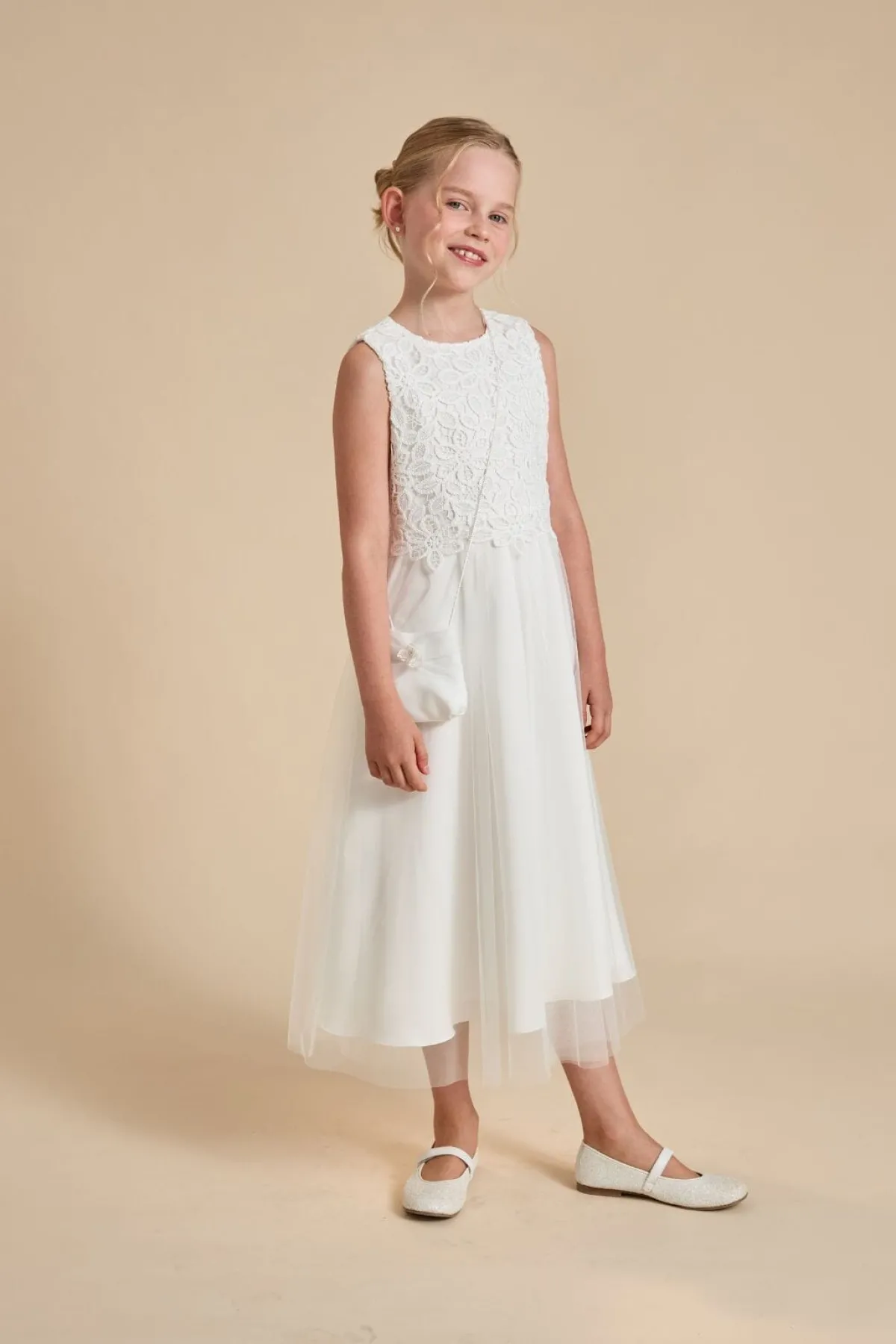 Kommunionkleid mit Tüll und Boho-Spitze<Weise Sale