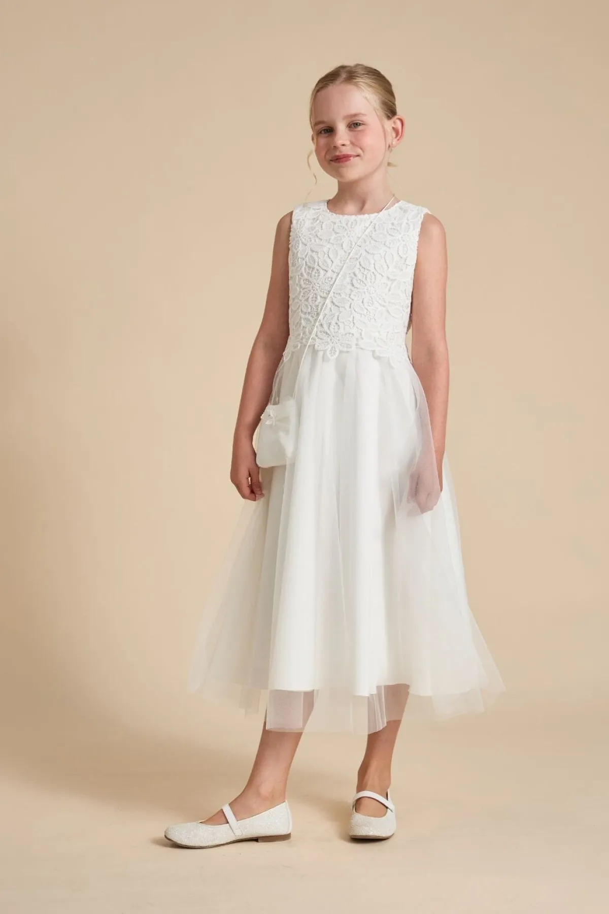 Kommunionkleid mit Tüll und Boho-Spitze<Weise Sale