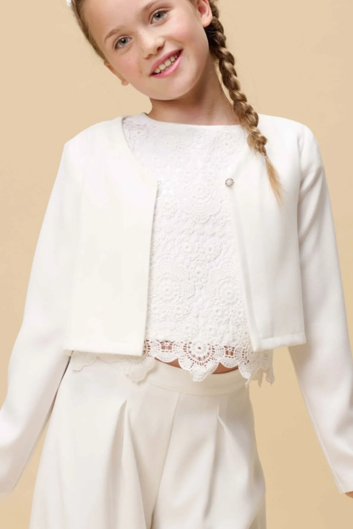 Kommunion-Mädchenjacke mit Strass-Knopf<Weise Online
