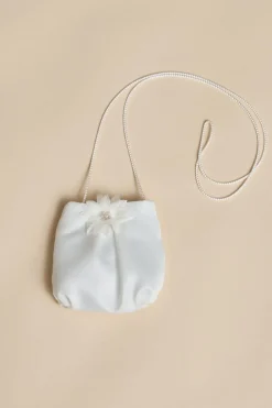 Kommuniontasche aus Satin mit großer Stoffblüte<Weise New