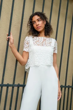 Kurzarm-Braut Top aus Blätterspitze – Aza<noni Discount