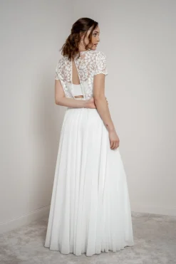 Kurzarm-Braut Top aus Blätterspitze – Aza<noni Discount