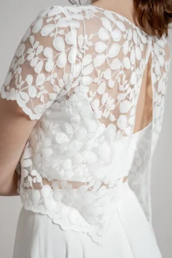 Kurzarm-Braut Top aus Blätterspitze – Aza<noni Discount