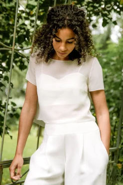 Kurzarm-Braut Top aus Chiffon – Lani<noni Best