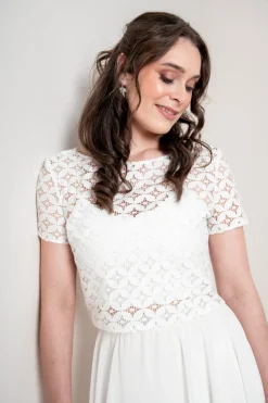 Kurzarm-Braut Top aus geometrischer Spitze – Morlin<noni Discount