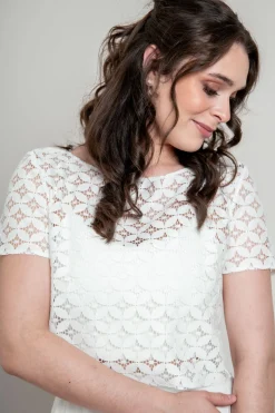Kurzarm-Braut Top aus geometrischer Spitze – Morlin<noni Discount