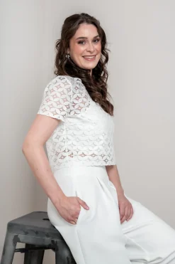 Kurzarm-Braut Top aus geometrischer Spitze – Morlin<noni Discount