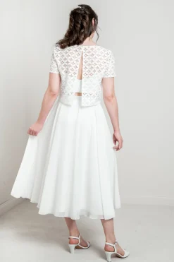 Kurzarm-Braut Top aus geometrischer Spitze – Morlin<noni Discount