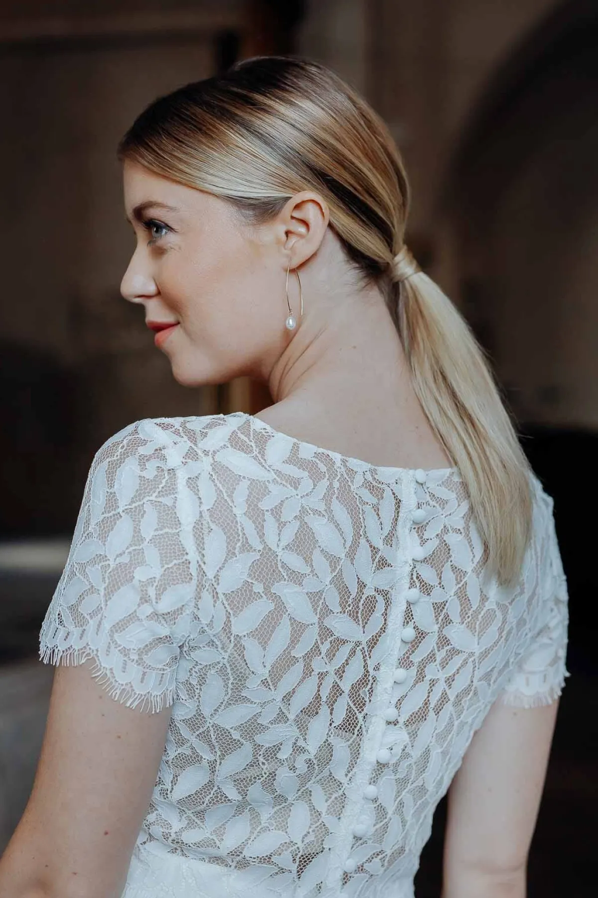 Kurzarm-Braut Top mit Blättermuster – Elva<noni Discount