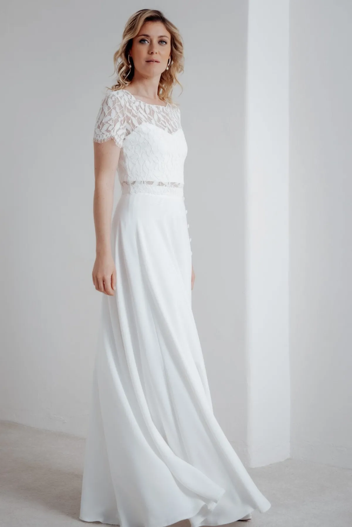 Kurzarm-Braut Top mit Blättermuster – Elva<noni Discount